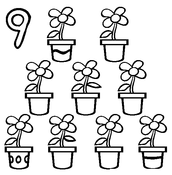 Free Nine (Flower Pots) Coloring Pages